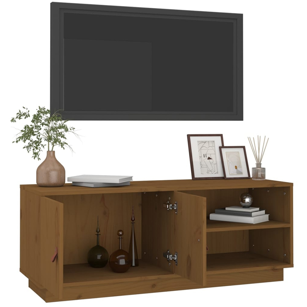 vidaXL 2 Door 2 Shelf Honey Brown Solid Pine Wood TV Cabinet Image 5