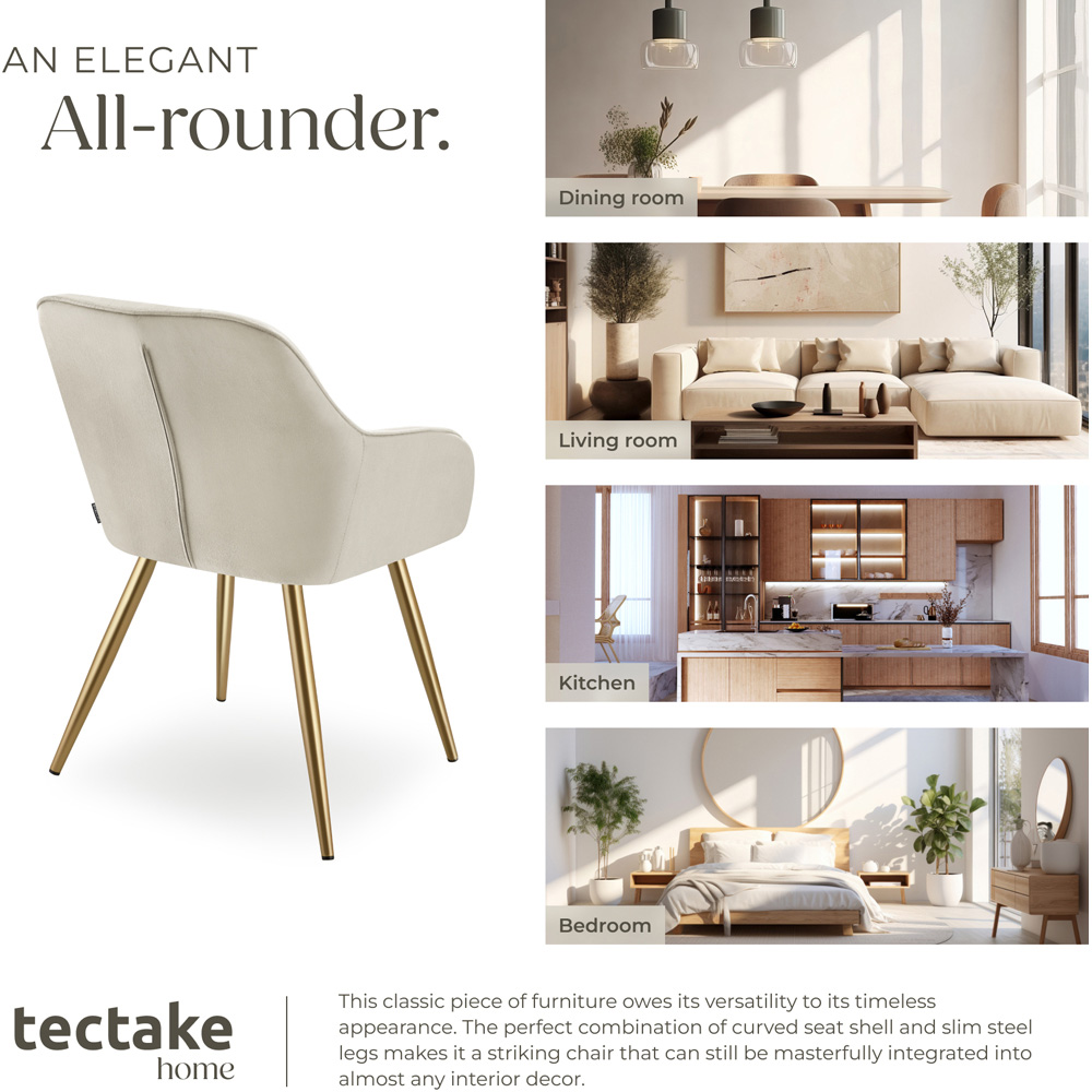 tectake Marilyn Set of 2 Cream Gold Quilted Velvet Dining Chair Image 7