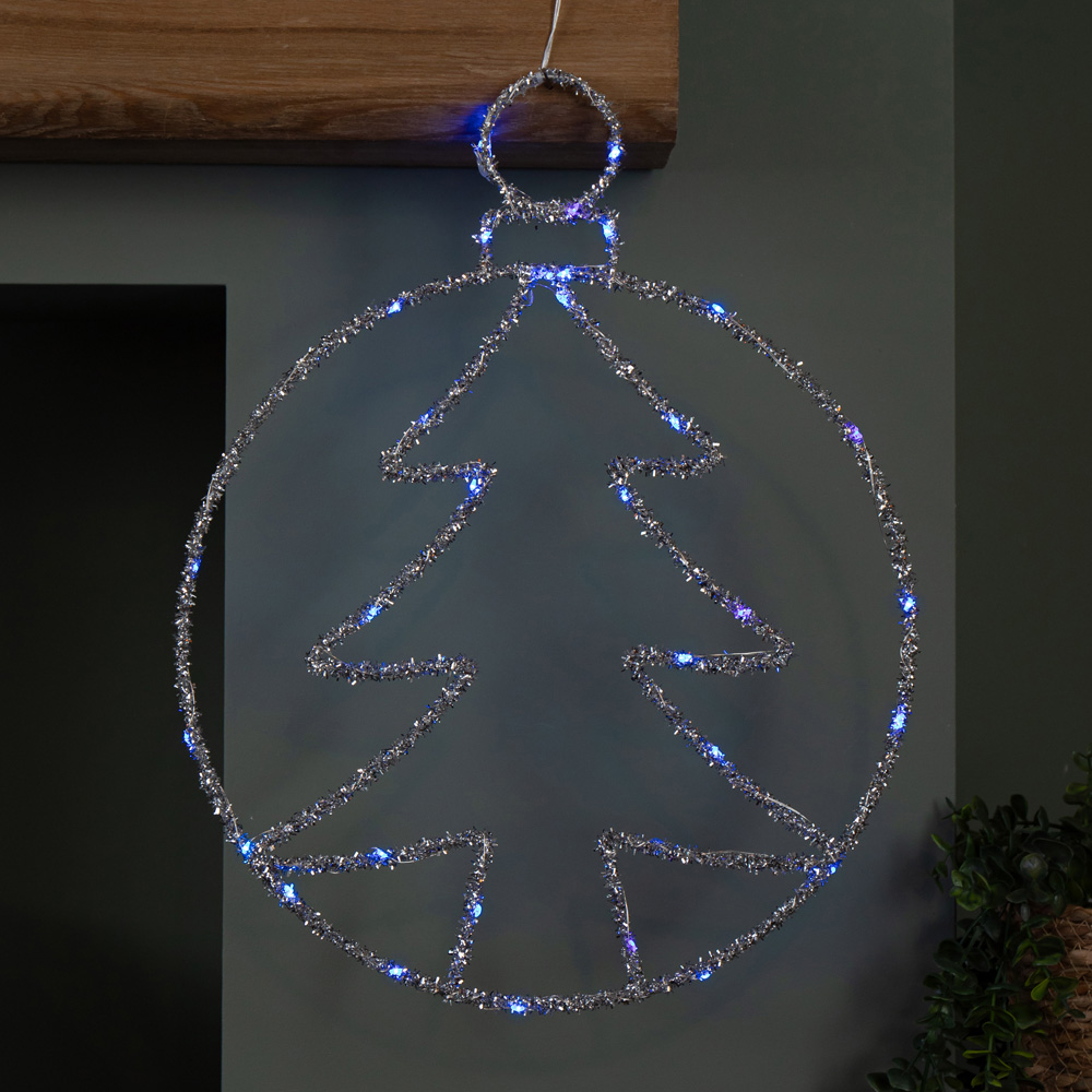 Samuel Alexander Blue Twinkling LED Light Up Silver Tree Ball Hanging Christmas Decoration Image 7