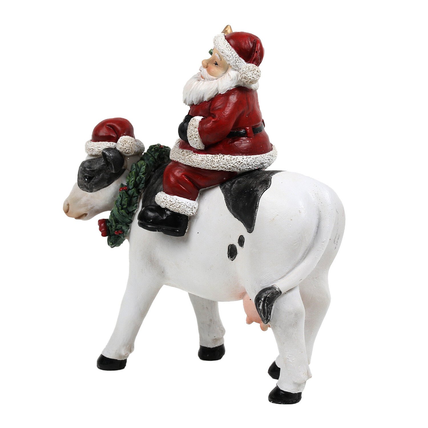 Christmas Santa With Cow Ornament - Red Image 4