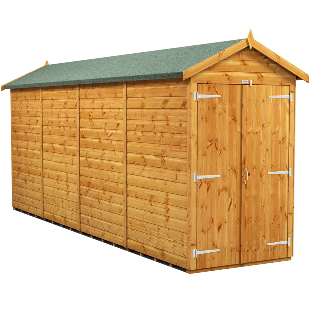 Power Sheds 16 x 4ft Double Door Apex Wooden Shed Image 1