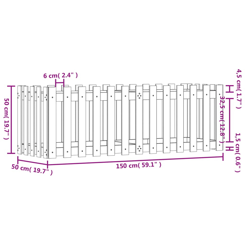 vidaXL White Pine Wood Raised Garden Bed 50 x 50 x 150cm Image 8
