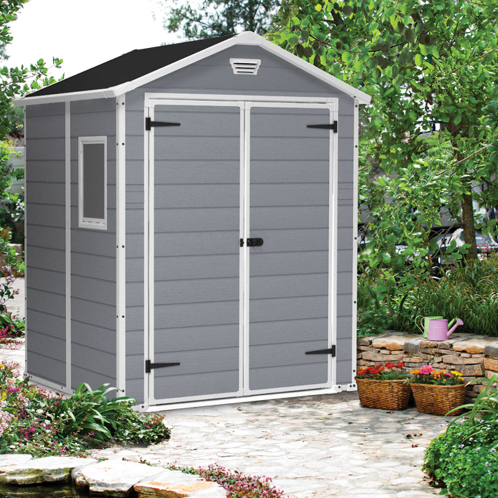 Keter Manor 6 x 5ft Grey Outdoor Resin Garden Storage Shed Image 2