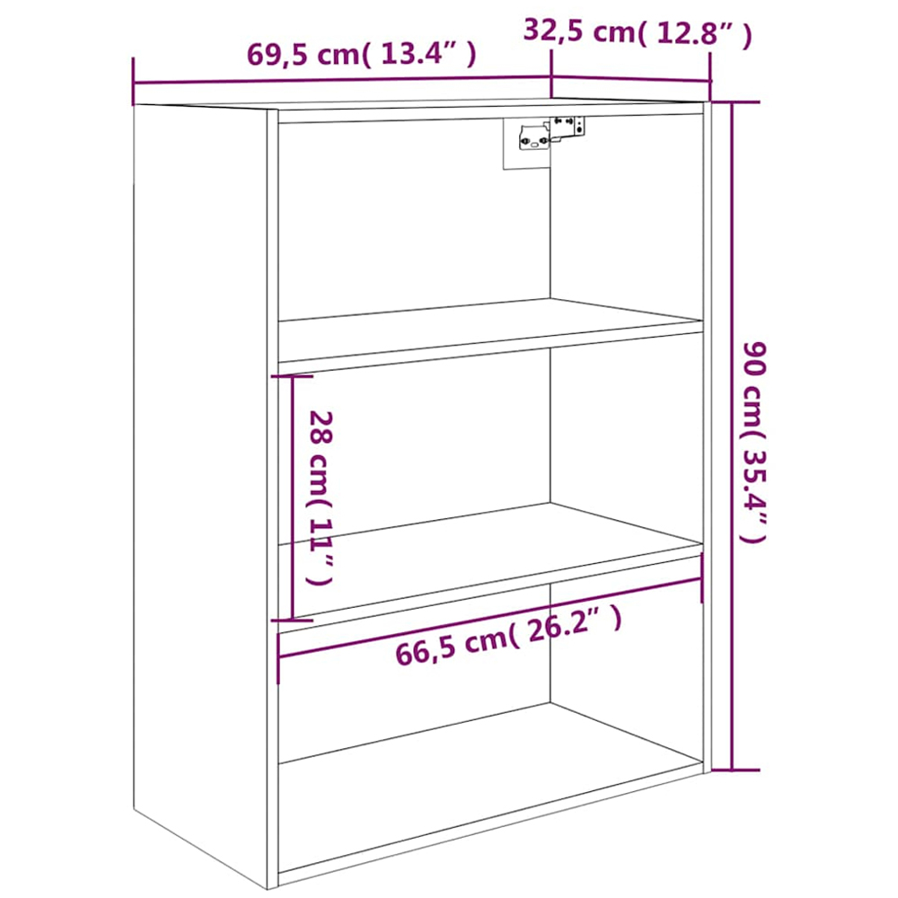 vidaXL 3 Shelf Black Hanging Wall Cabinet Image 8