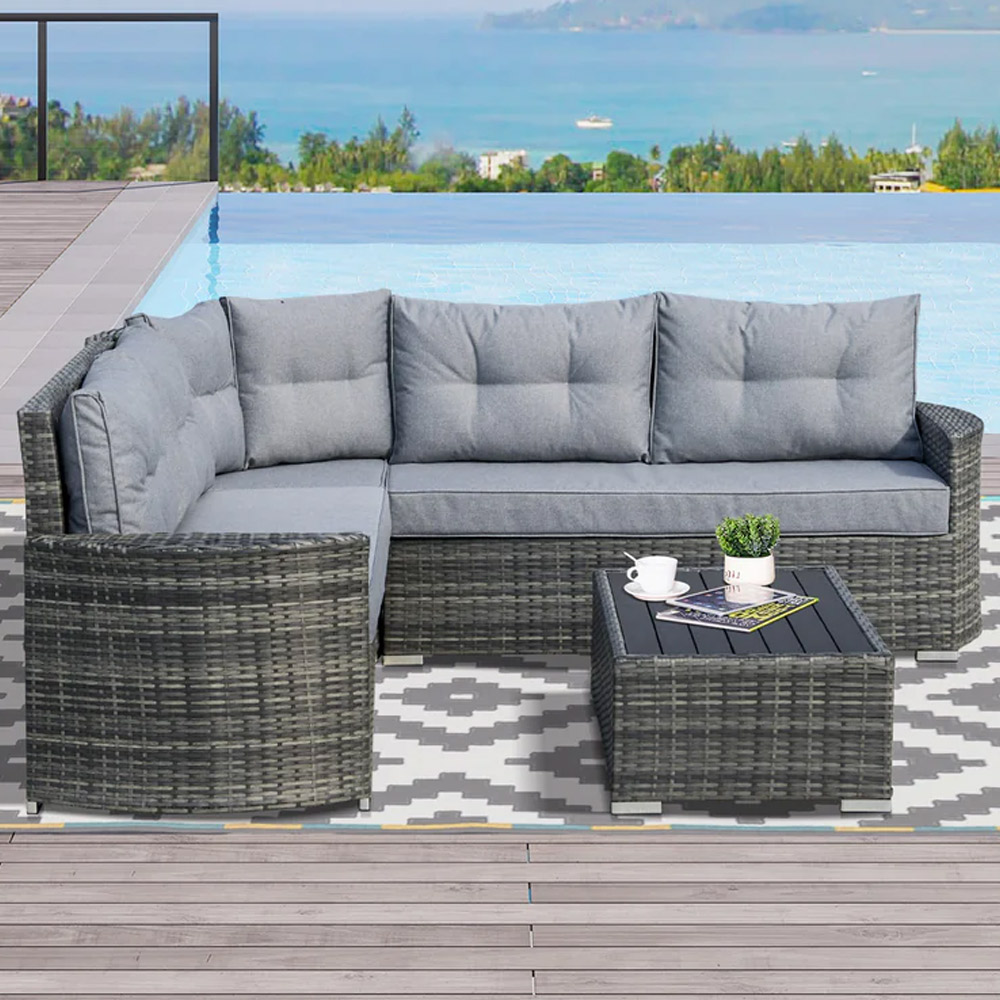 Outsunny 5 Seater Mixed Grey PE Rattan Corner Sofa Set with Cushion Image 1