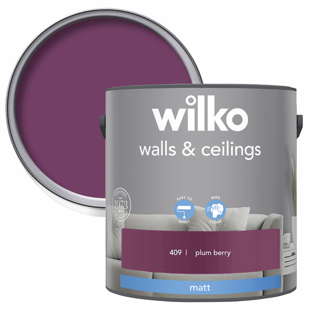 Wilko Walls & Ceilings Plum Berry Matt Emulsion Paint 2.5L Image 1