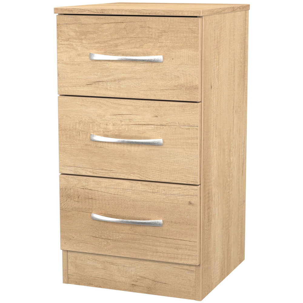 Crowndale Avon 3 Drawer Nebraska Oak Bedside Cabinet Ready Assembled Image 4