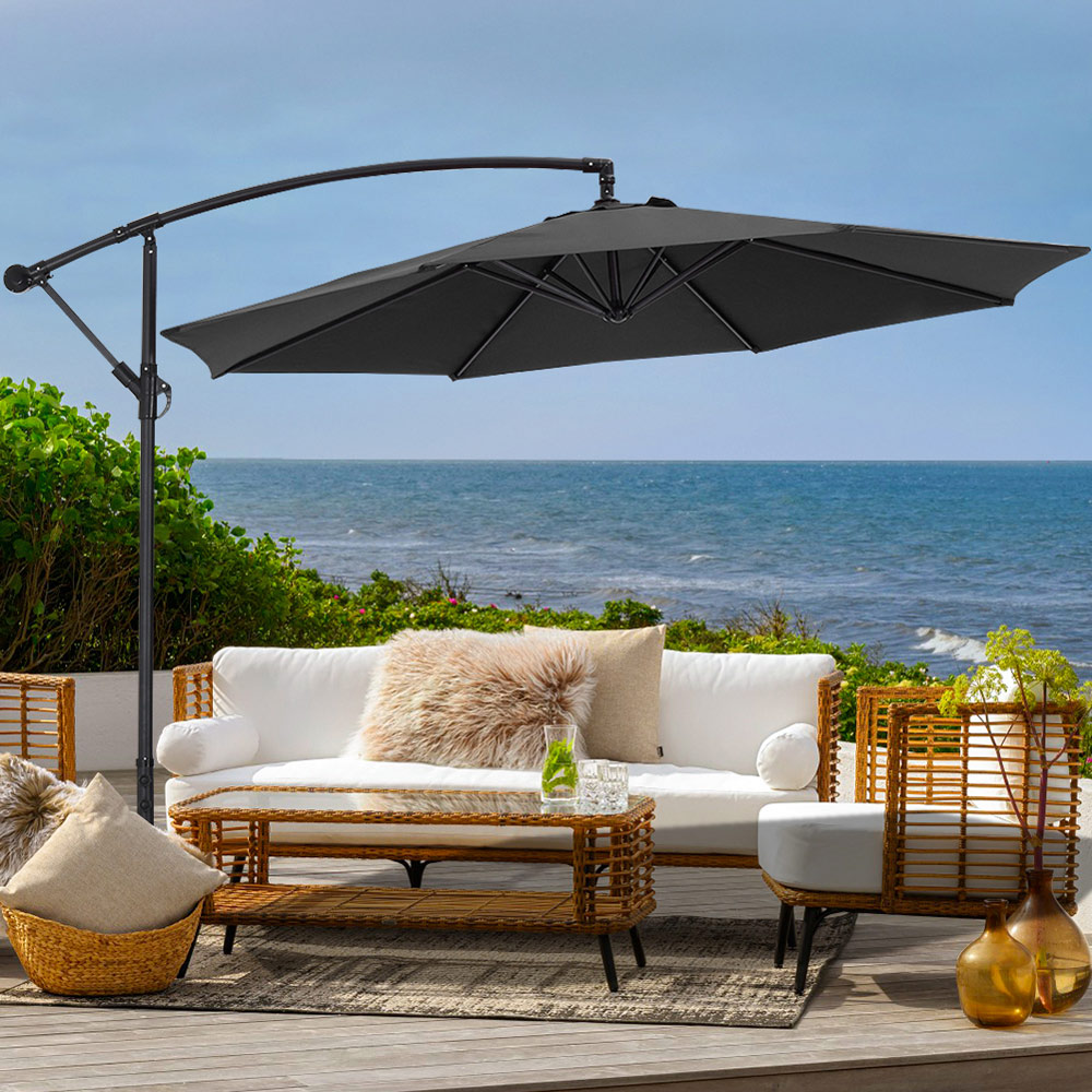 Living and Home Black Garden Cantilever Parasol with Round Base 3m Image 2