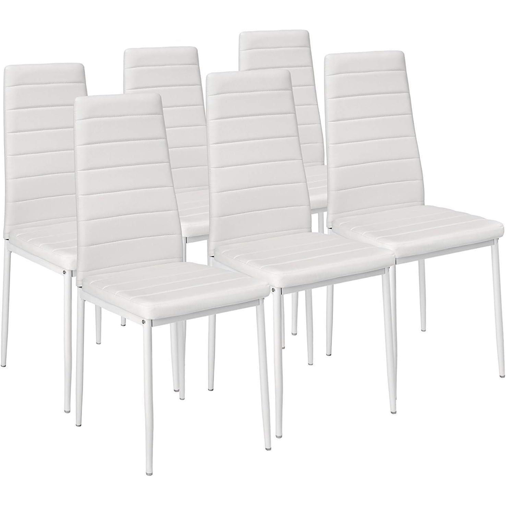 Portland 6 Seater Faux Leather Padded Dining Set White Image 2