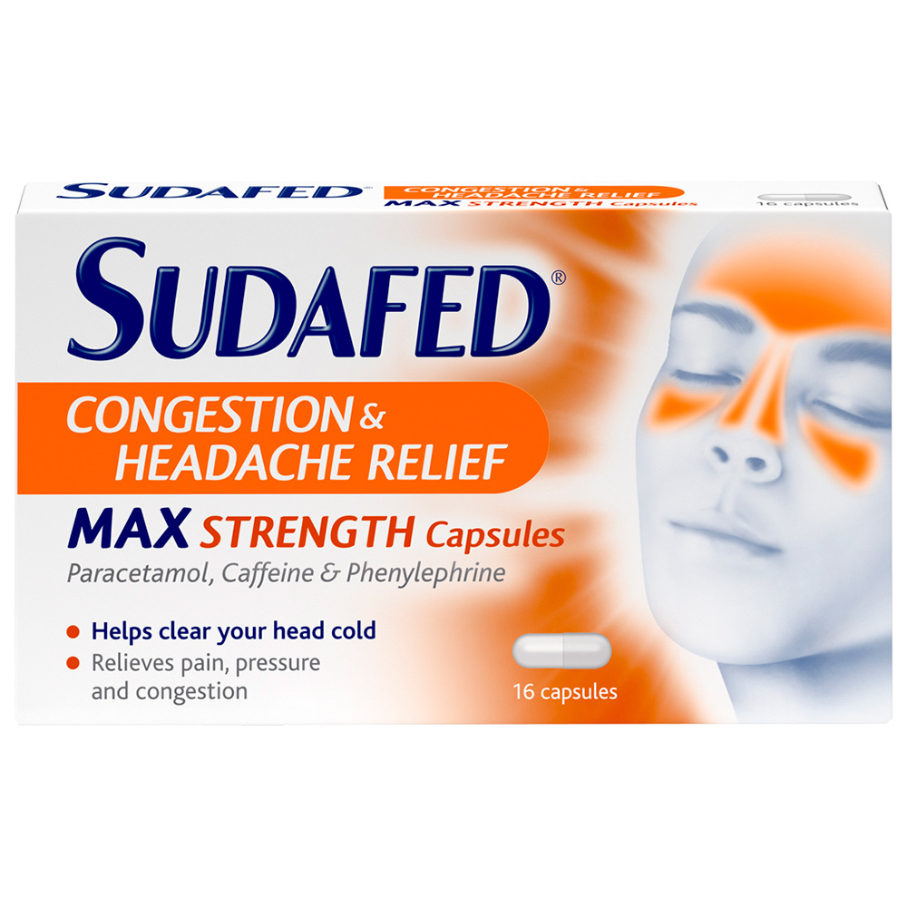 Sudafed Congestion and Headache Relief Max Strength Capsules 16 Capsules Image 1