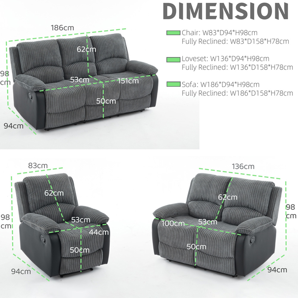 Furniture One 4 Seater Grey Sectional Corduroy Electric Recliner Sofa Image 7