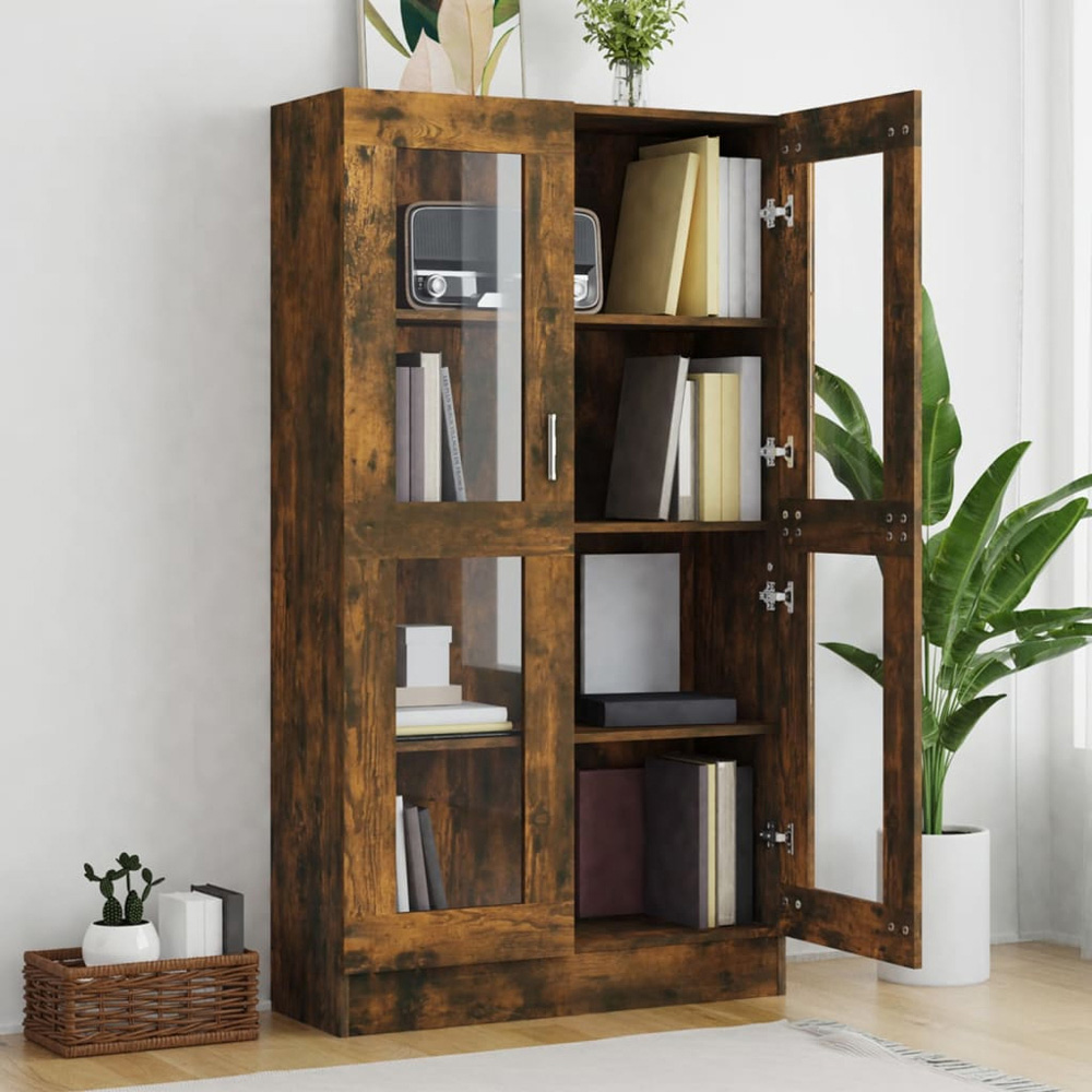 vidaXL 2 Door 4 Shelf Smoked Oak Vitrine Cabinet Image 7