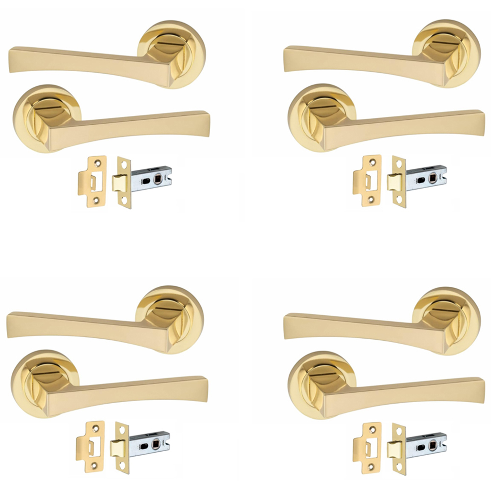 Golden Grace Electro Brass Wave Door Handles Set 52mm 4 Pack Image 1