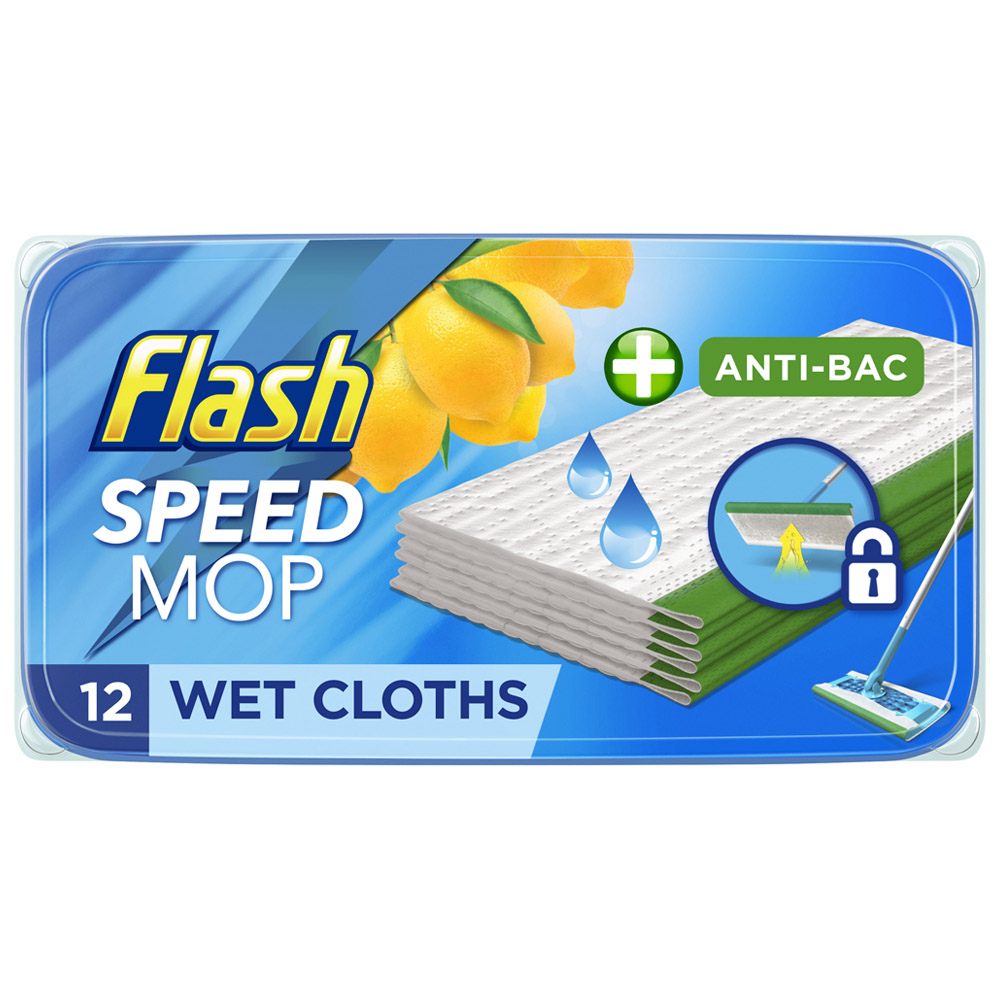 Flash Lemon Speedmop Wet Cloths Antibacterial Refill Replacement Pads 12 Pack Image 1
