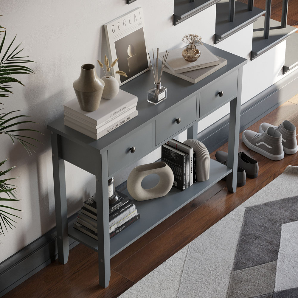 Vida Designs Windsor 3 Drawer Grey Console Table Image 7
