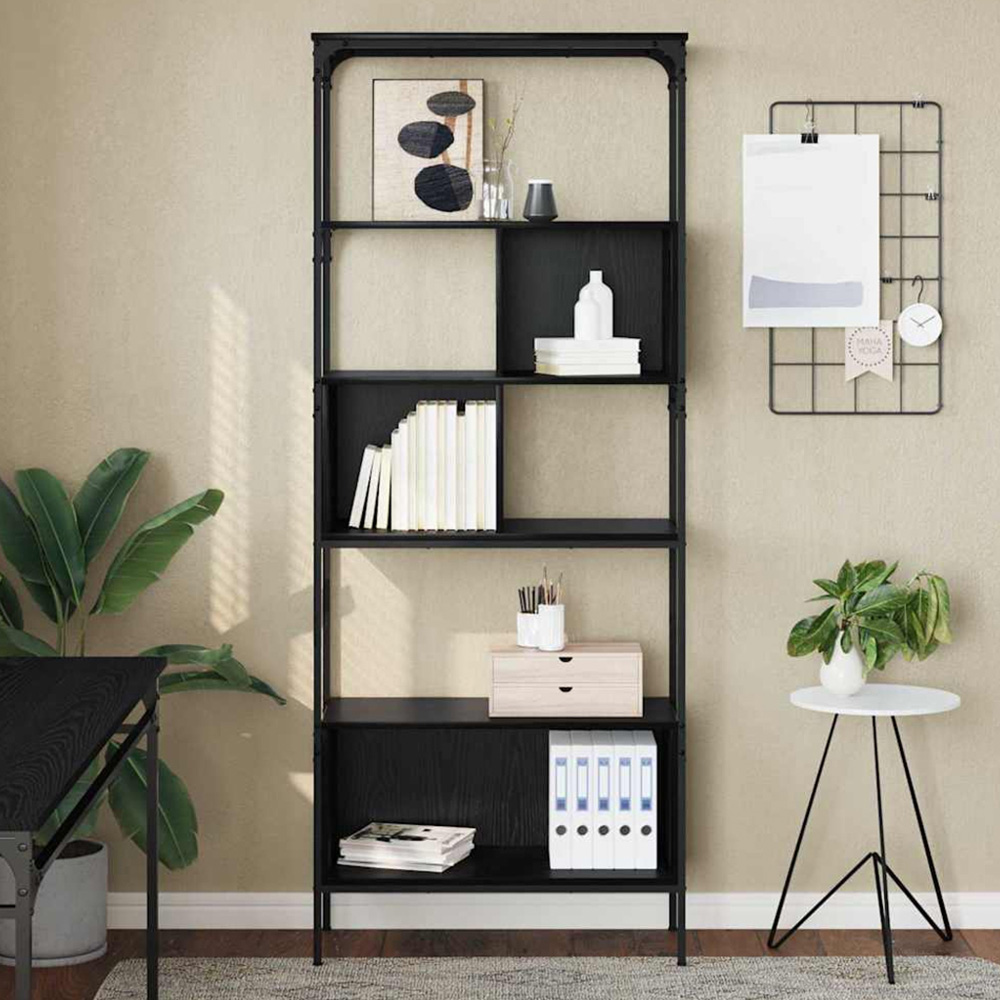 vidaXL 7 Shelf Black Oak Bookcase Image 1