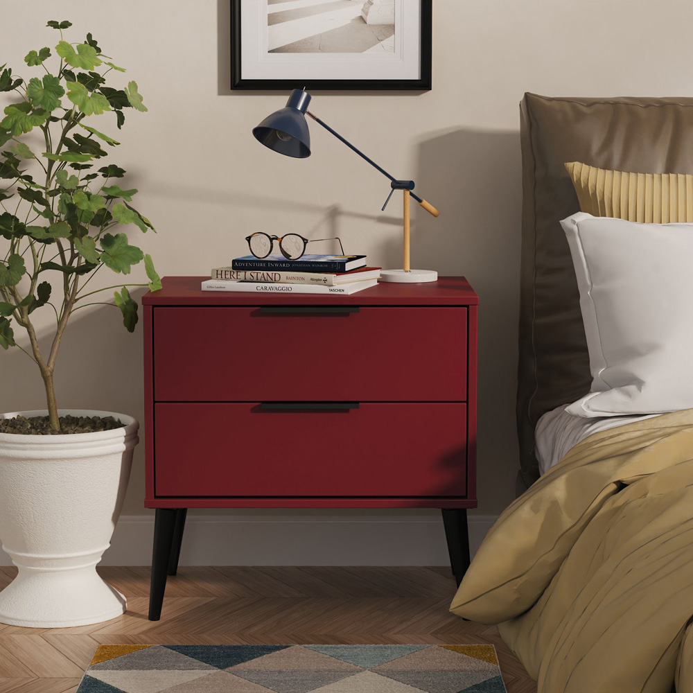 Crowndale Hong Kong 2 Drawer Red Matt Side Table Ready Assembled Image 7