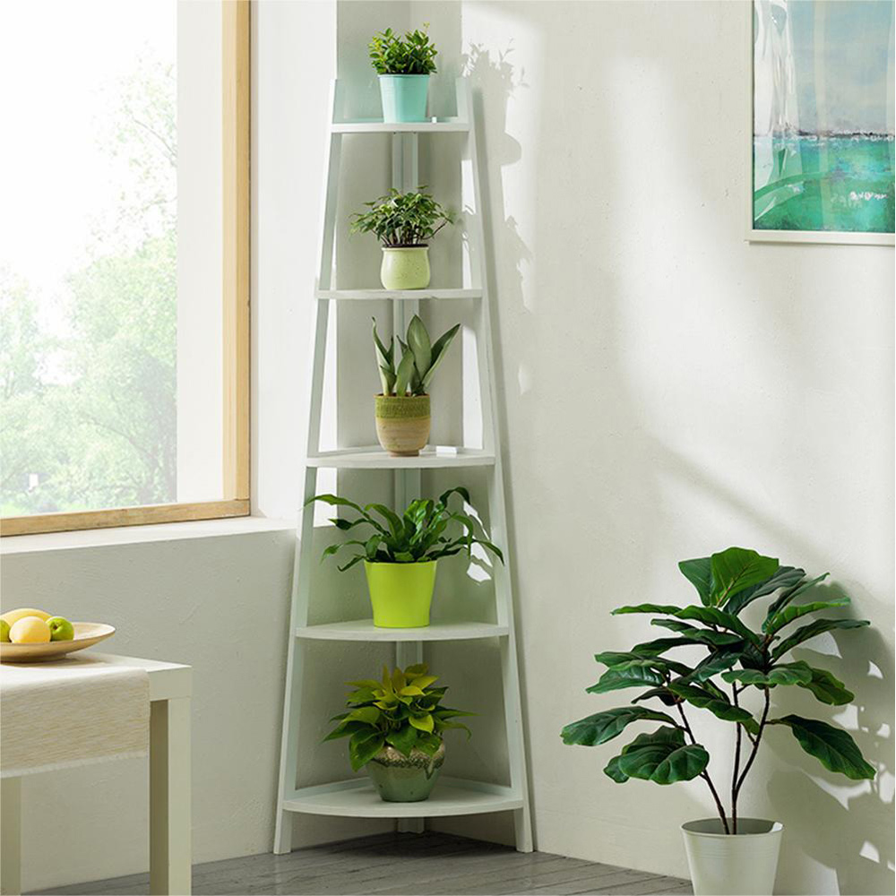 Living and Home White 5 Tier Corner Ladder Shelf for Plant Image 4