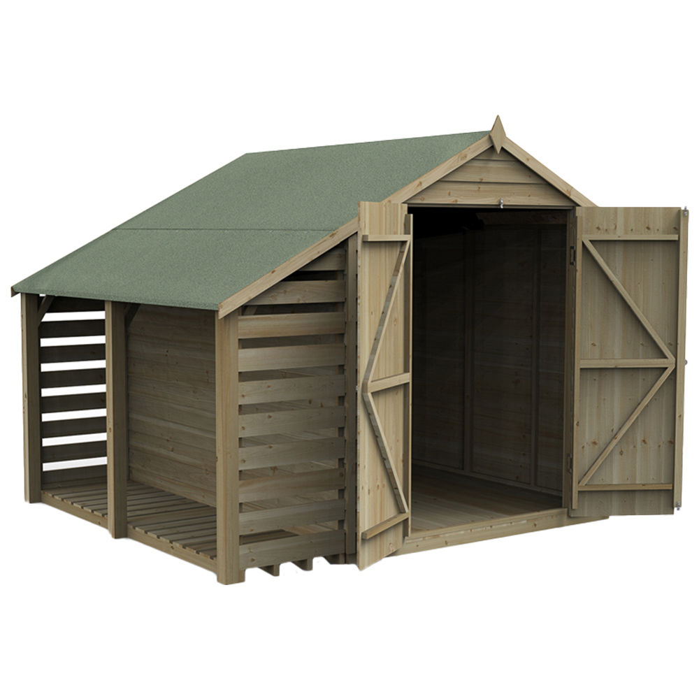 Forest Garden 6 x 8ft Double Door Pressure Treated Overlap Apex Shed with Lean To Image 2