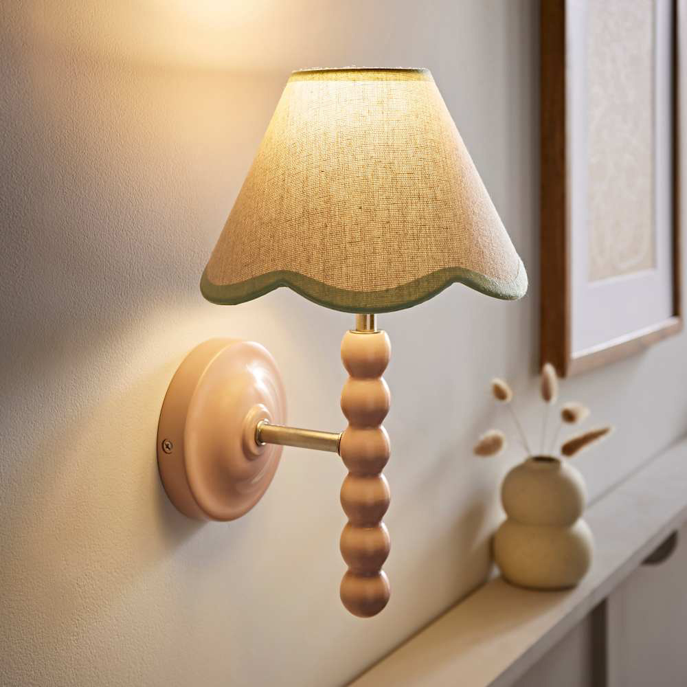 ValueLights Green Trim Scallop Shade Pink Bobbin LED Wall Light with Bulb 2 Pack Image 3
