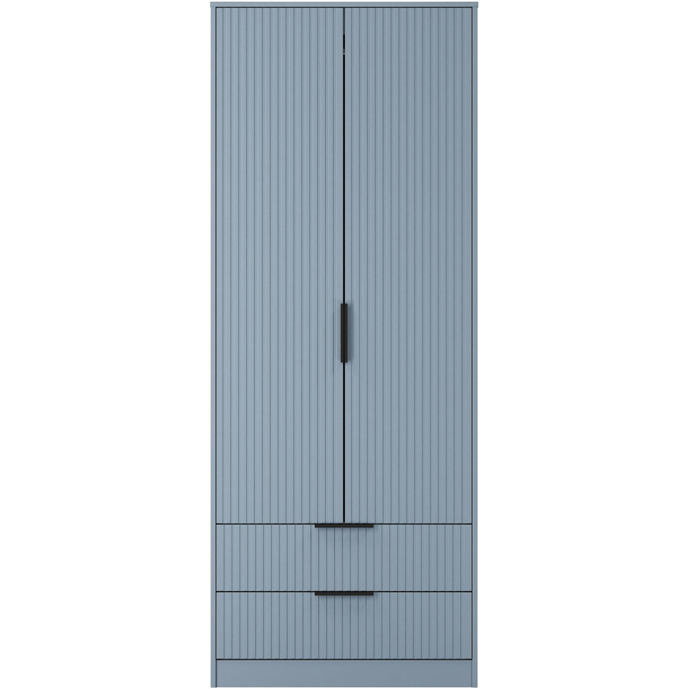 Crowndale Fluted 2 Door 2 Drawer Denim Blue Tall Wardrobe Ready Assembled Image 2