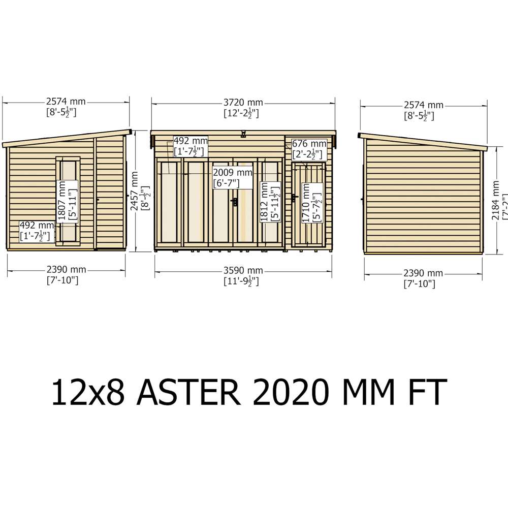 Shire Aster 12 x 8ft Shiplap Right Hand Storage Pent Summerhouse Image 9