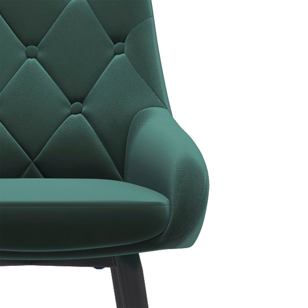 Living and Home Set of 2 Green Velvet Buttoned Dining Chair Image 5