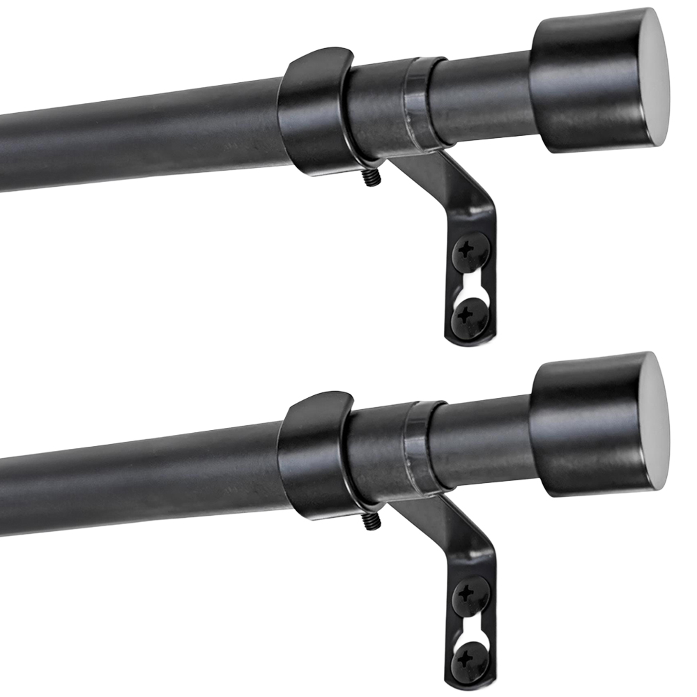 Harbour Housewares 77-150cm Extendable Matt Black Metal Curtain Poles Kit 2 Pack Image 1