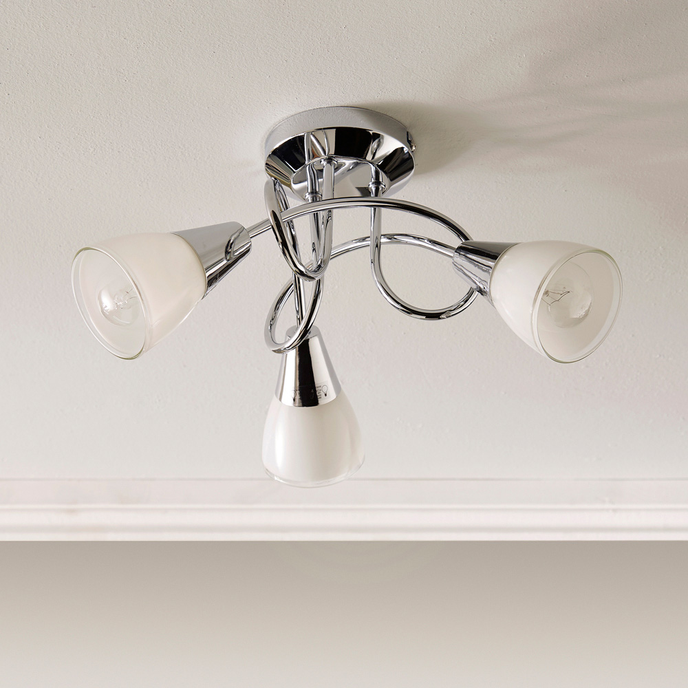Kliving Dione 3 Light White Glass Shade Chrome Ceiling Light Image 2