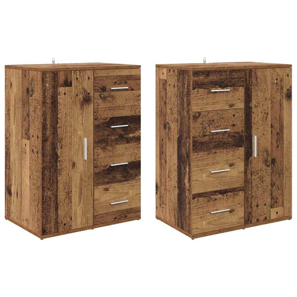 vidaXL Single Door 4 Drawer Old Wood Sideboard Set of 2 Image 2