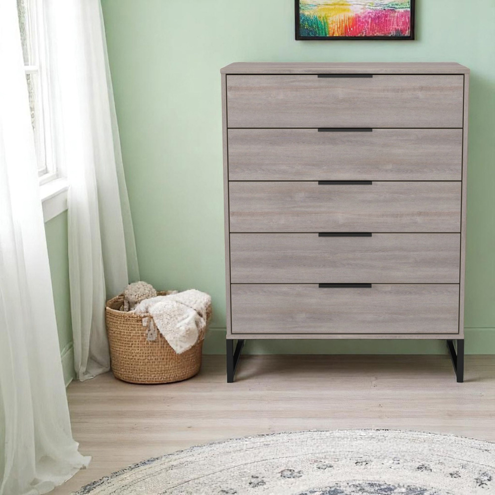 Crowndale Hong Kong 5 Drawer Grey Oak Chest of Drawers Ready Assembled Image 7