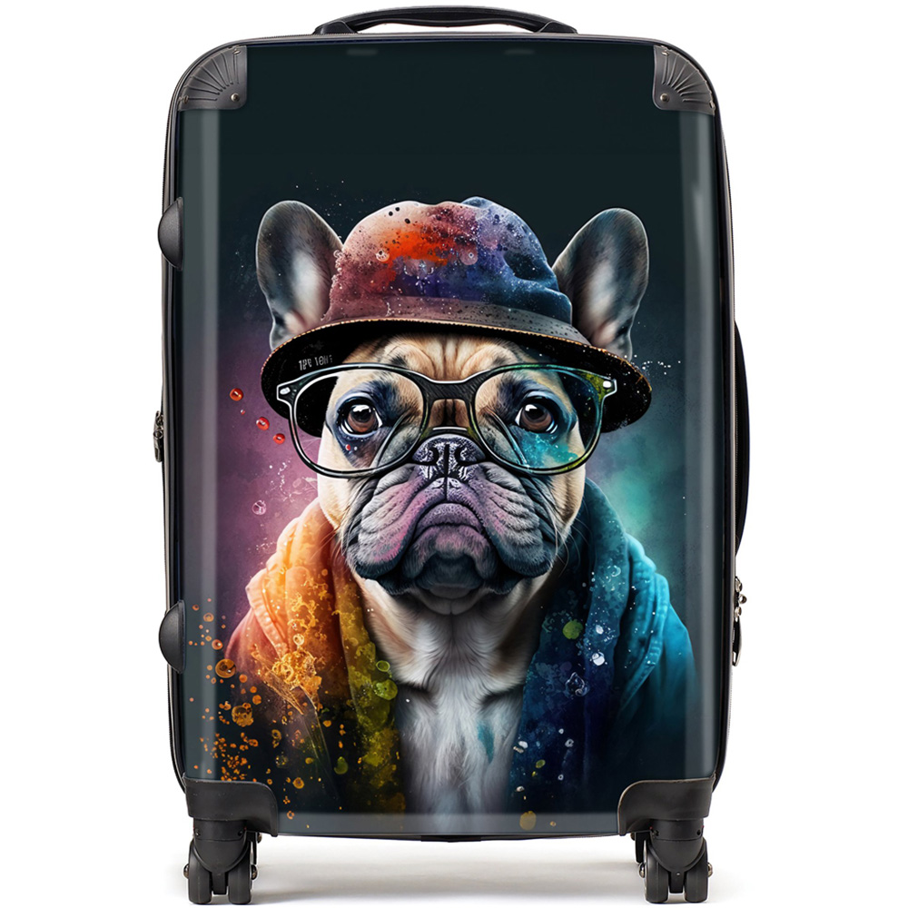 Warren Reed Designer Medium Splashart French Bulldog Dog with Glasses Suitcase Image 1