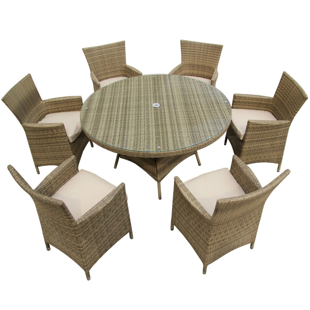 Furniture One 6 Seater Natural Rattan Garden Dining Set with Cushion Image 2