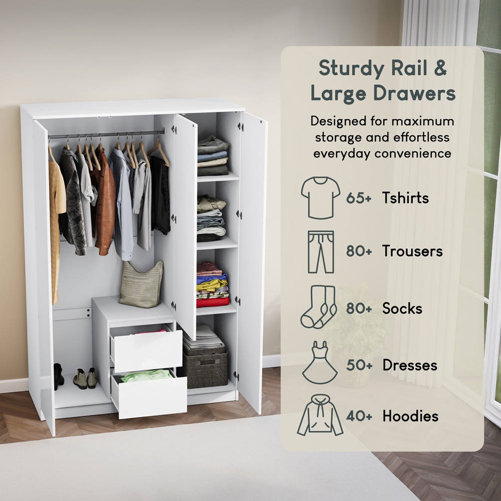 VIDA DESIGNS Glinton 3 Door 2 Drawer White Wardrobe Image 6