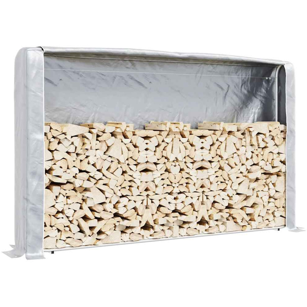 vidaXL Galvanised Steel Wire Silver Firewood Rack with Rain Cover 250 x 25 x 150cm Image 2