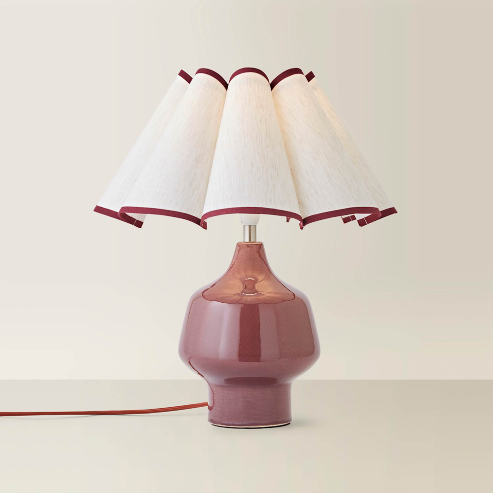 ValueLights Jamie Scallop Trim Shade Burgundy Glazed Ceramic Table Lamp with Bulb Image 5