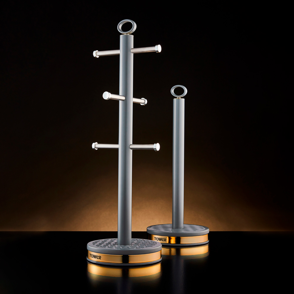 Tower Empire 6 Cup Grey Mug Tree and Kitchen Towel Roll Holder Image 2