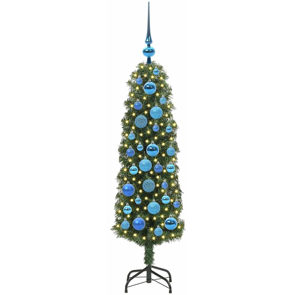 vidaXL Green Artificial Christmas Tree with Pinecones LEDs Blue Decoration Ornaments 4ft Image 1