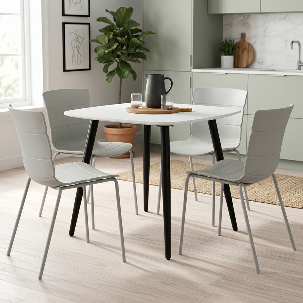 Core Products Aspen Bali 4 Seater Plastic Square Dining Set White and Light Grey Image 1