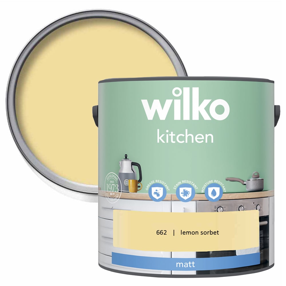 Wilko Kitchen Lemon Sorbet Matt Emulsion Paint 2.5L Image 1