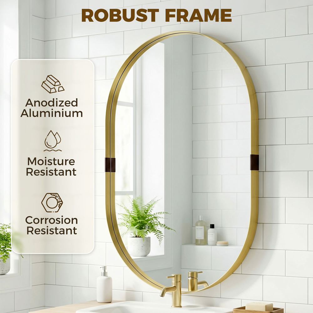 HOMCOM Gold Wall Mirror with Elevated Aluminium Alloy Frame 60 x 90cm Image 7