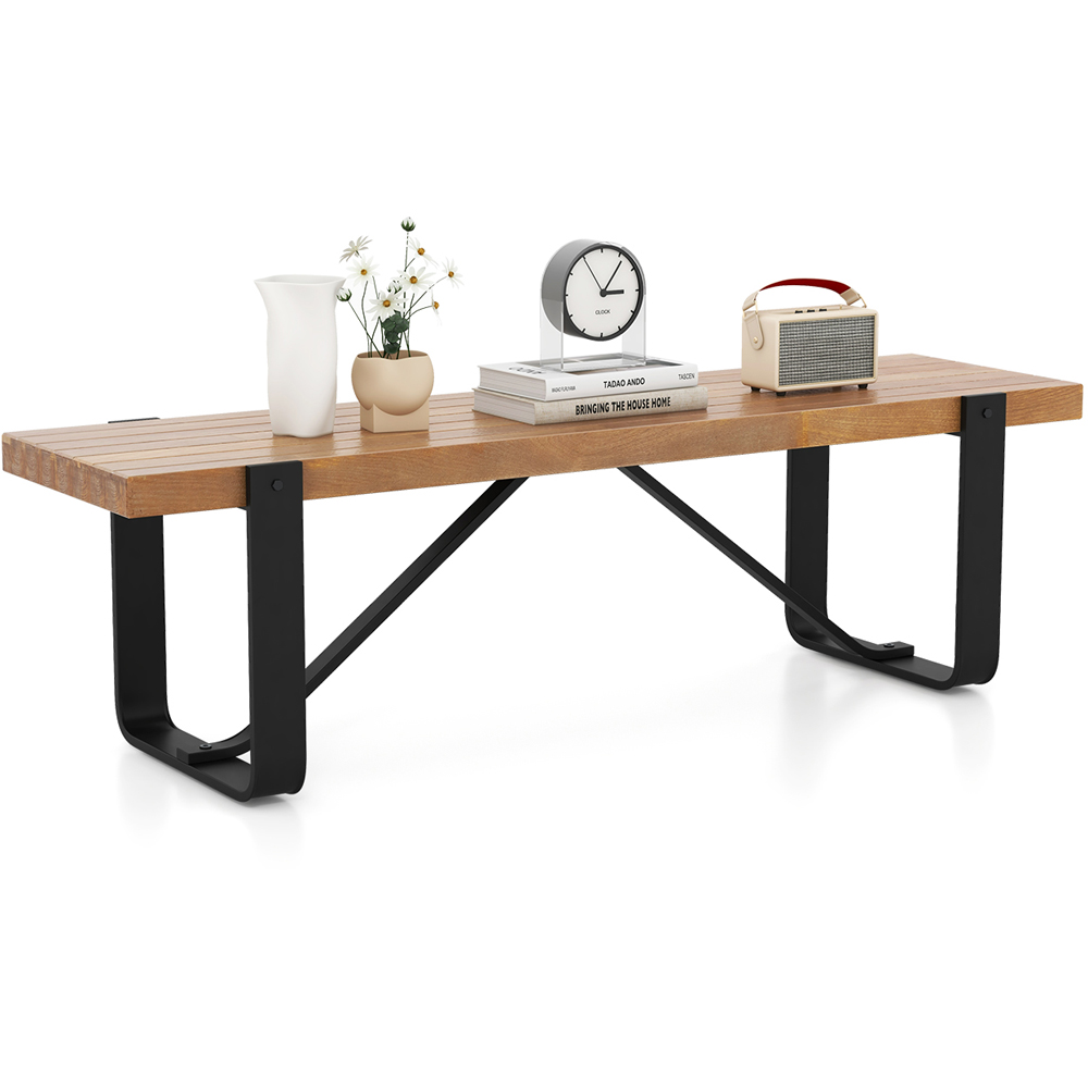 Costway Natural Metal Long Hallway Bench Image 2