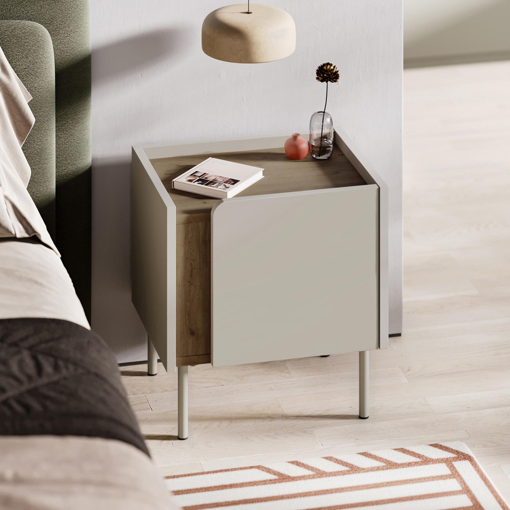 Decortie Norm Single Door Natural Oak Bedside Table Image 6