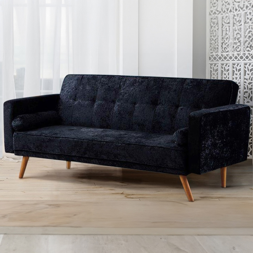 Brooklyn Single Sleeper Black Crush Velvet Sofa Bed Image 1