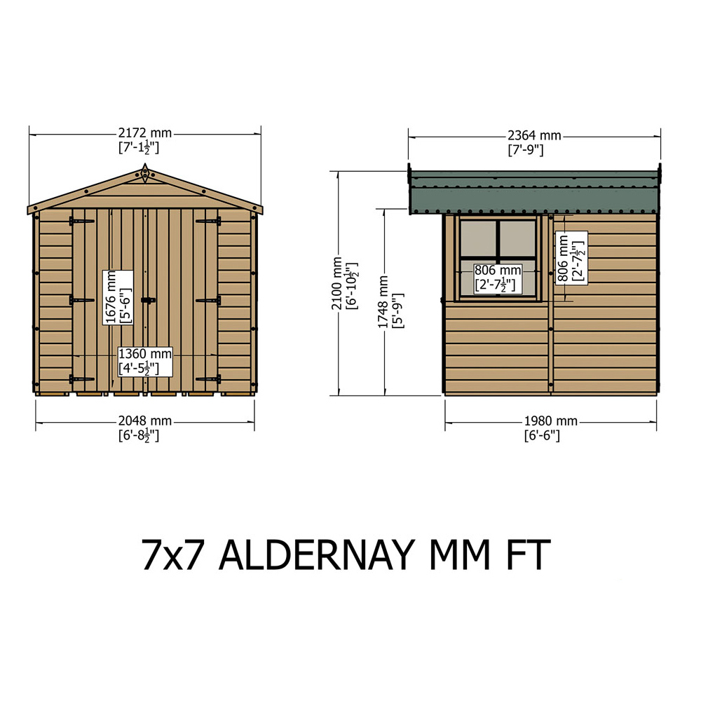 Shire Alderney 7 x 7ft Double Door Dip Treated Shiplap Shed Image 5