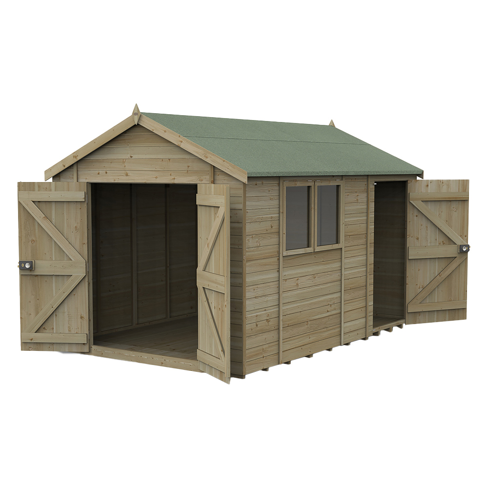 Forest Garden Timberdale 12 x 8ft Double Door Combo Apex Wooden Shed Image 3
