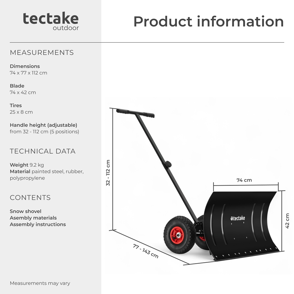 tectake Height Adjustable Snow Shovel on Wheels Muttler Image 9
