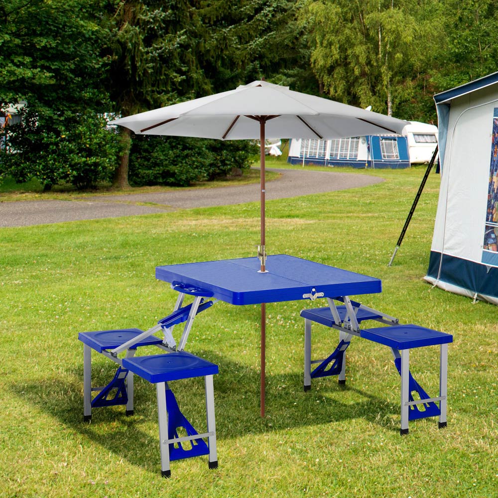Outsunny 4 Seat Portable Picnic Table and Bench Set Blue Image 2