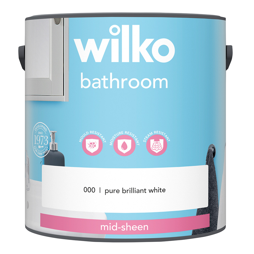 Wilko Bathroom Pure Brilliant White Mid Sheen Emulsion Paint 2.5L Image 2