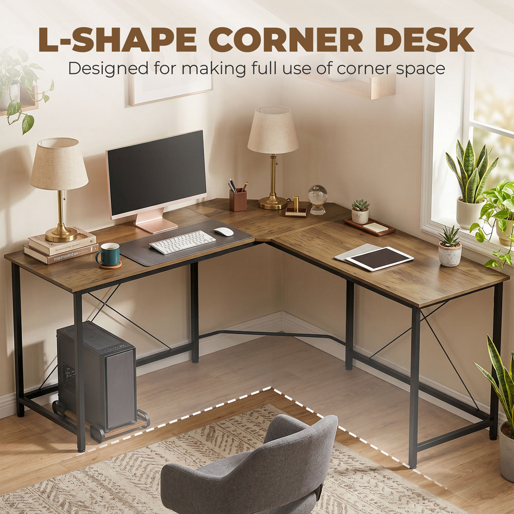 HOMCOM Industrial-Style L-Shaped Corner Computer Desk Wood-Effect Image 4